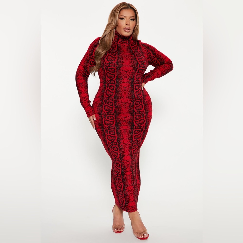 Fashion Nova Red and Black Long Sleeve Dress - Picture 5 of 7